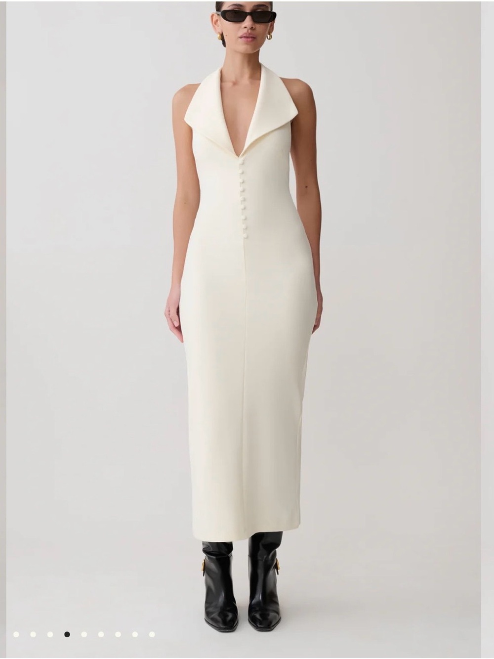Meshki Cream Sleeveless Maxi Dress with Notch Collar